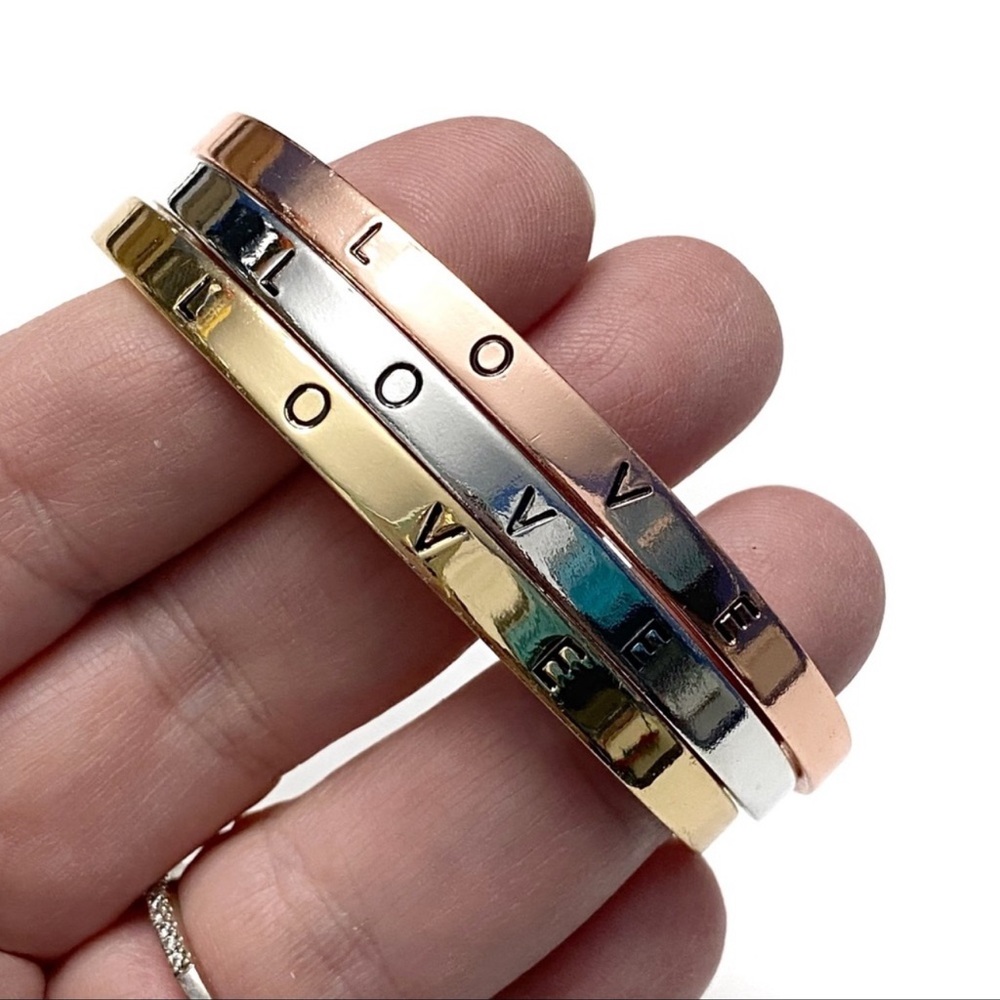 3/$20 Stackable Bracelets Love Stamped Cuffs